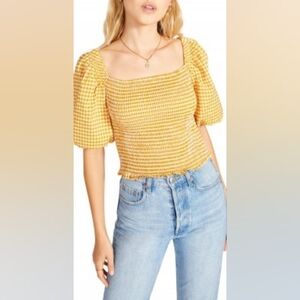 BB Dakota Yellow Gingham Puff Sleeve Blouse M